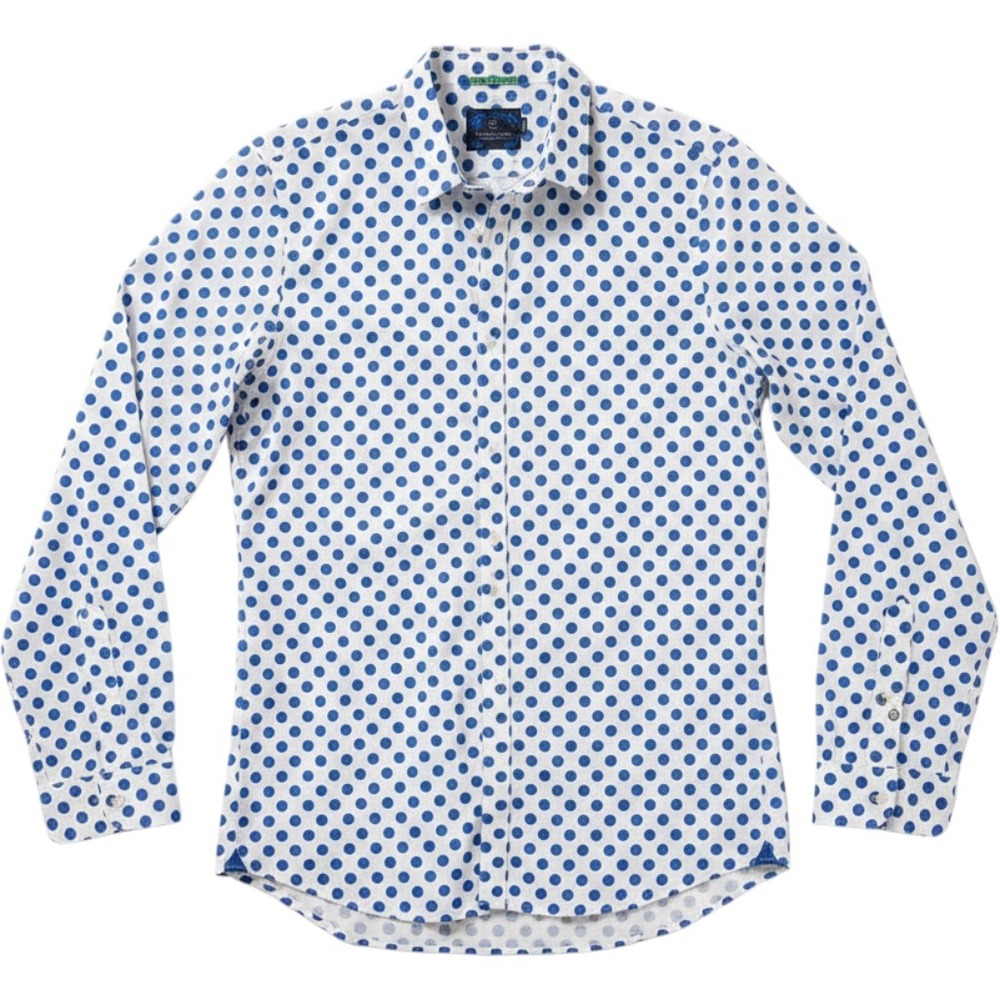 Scotch & Soda Button Down Shirt Mens L White Blue‎ Polka Dot Linen Slim Prep